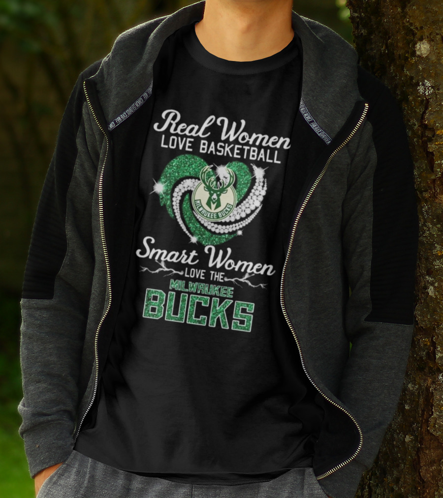 Real Women Love Basketball Smart Women Love The Milwaukee Bucks Sparkling T-Shirt