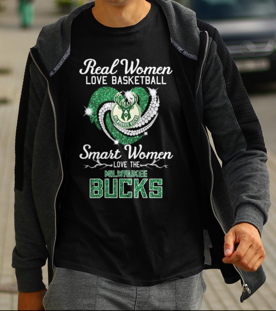 Real Women Love Basketball Smart Women Love The Milwaukee Bucks Sparkling T-Shirt