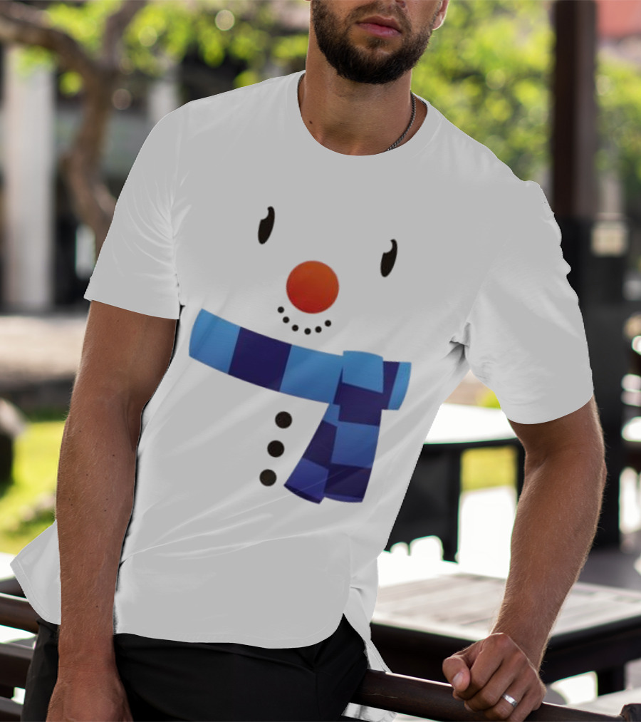 Snowman Suit Christmas Blue Scarf Simple Face T-Shirt