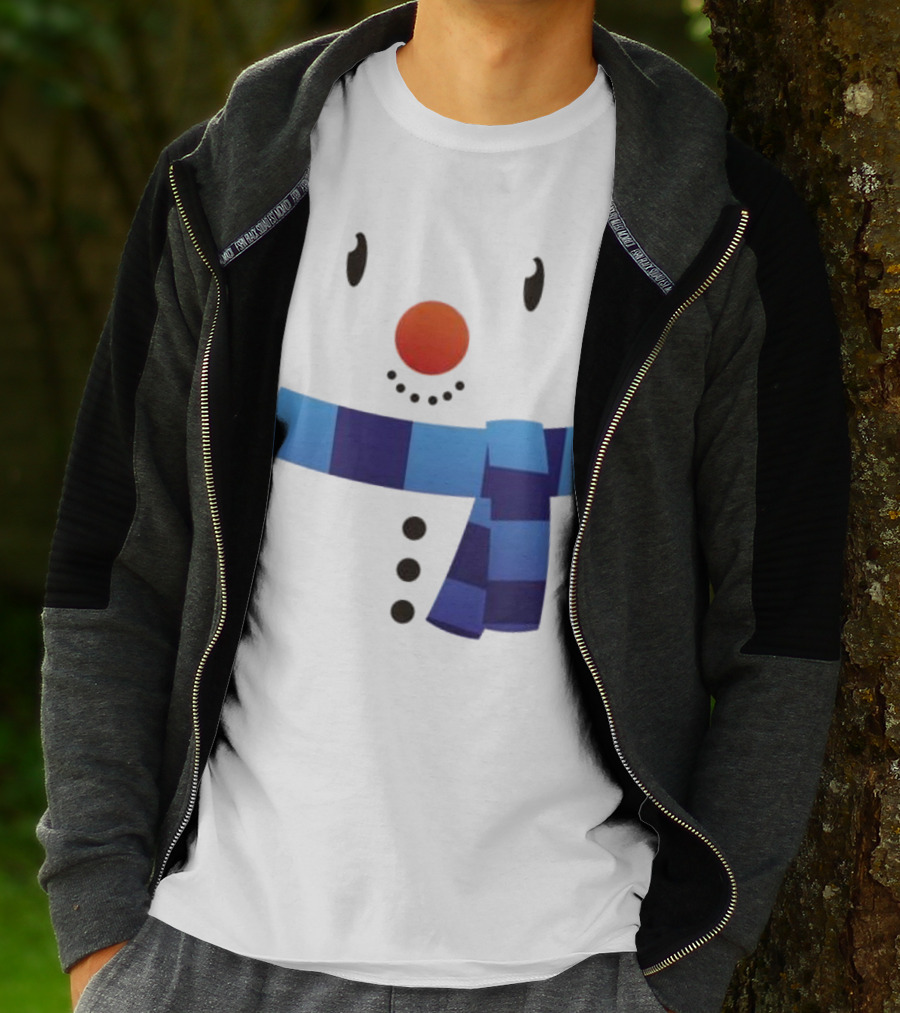 Snowman Suit Christmas Blue Scarf Simple Face T-Shirt