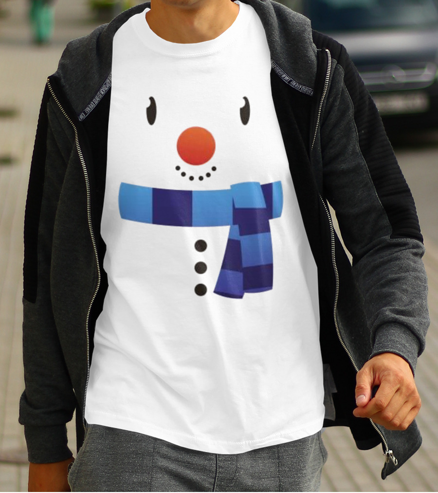 Snowman Suit Christmas Blue Scarf Simple Face T-Shirt