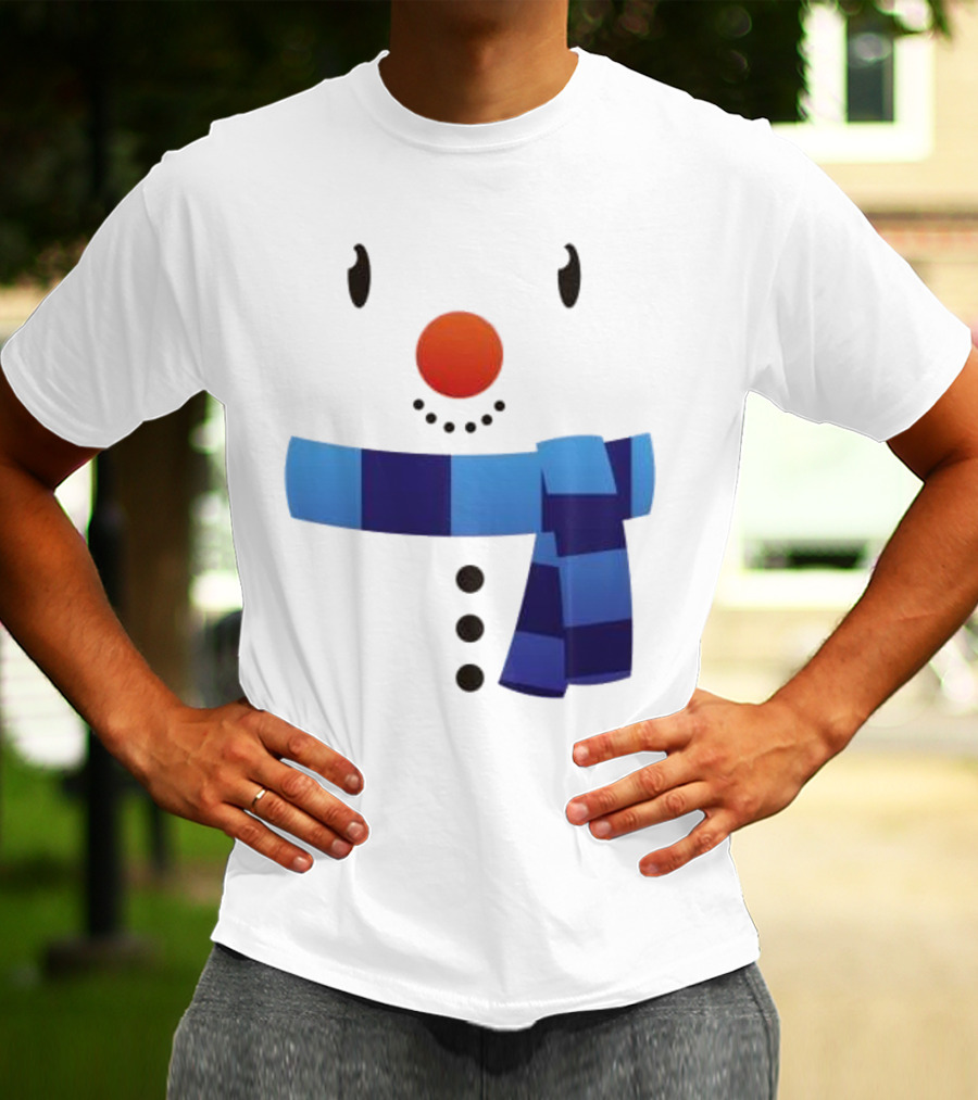 Snowman Suit Christmas Blue Scarf Simple Face T-Shirt