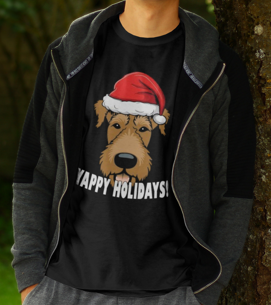 Yappy Holidays Airedale Santa Dog Christmas T-Shirt