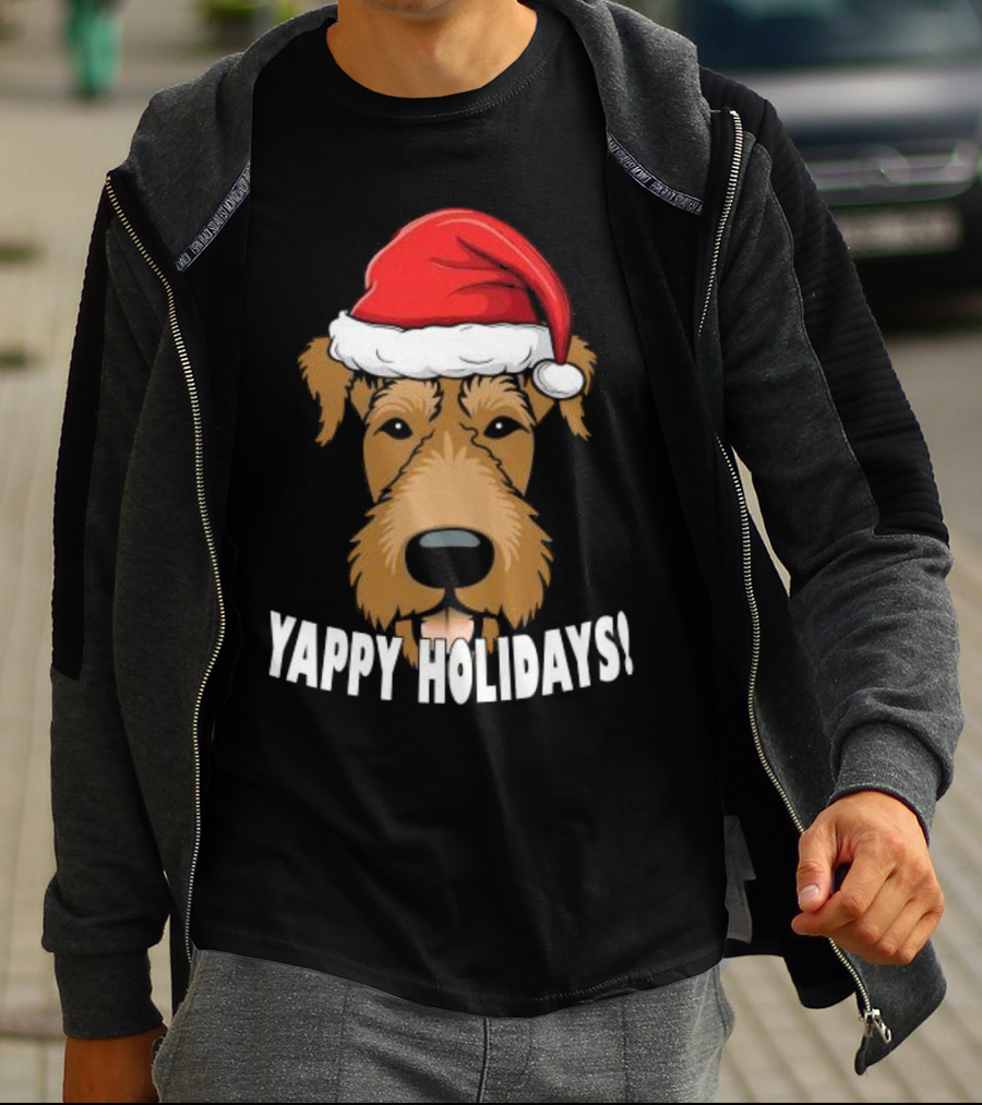 Yappy Holidays Airedale Santa Dog Christmas T-Shirt