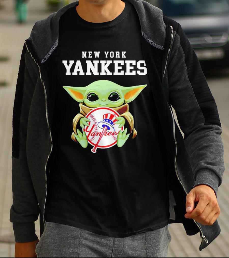 New York Yankees Baby Yoda Holding Team Baseball Emblem T-Shirt