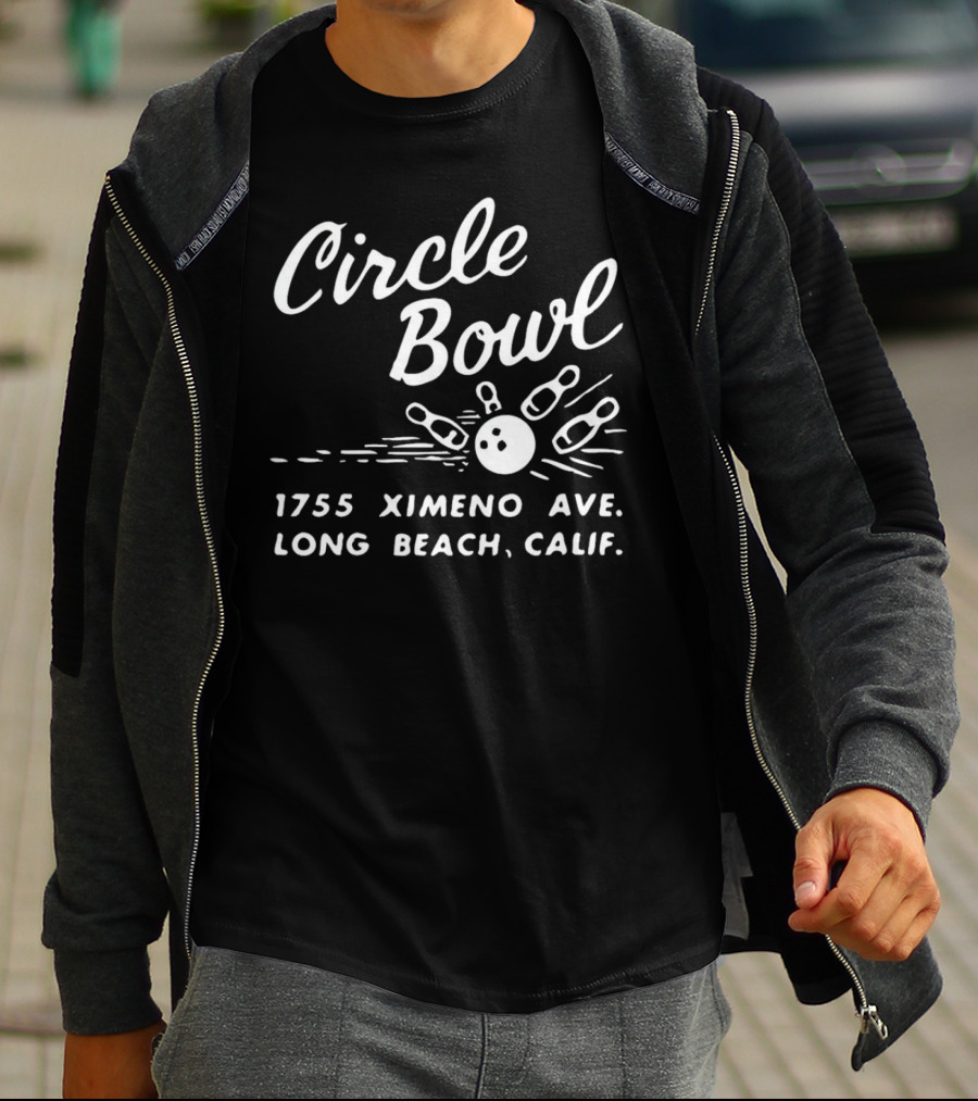 Circle Bowl 1755 Ximeno Ave Long Beach Calif Bowling Pins And Ball T-Shirt