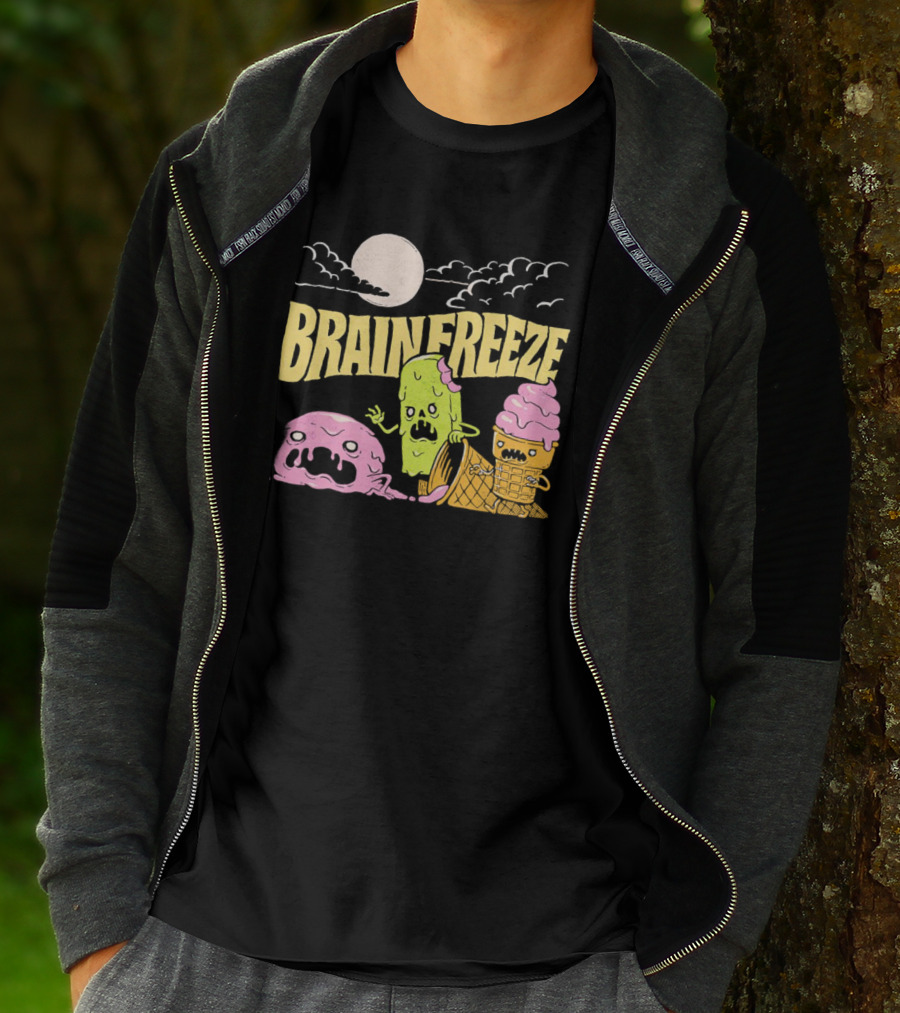 Brain Freeze Zombie Ice Cream Halloween Treats Under Full Moon T-Shirt