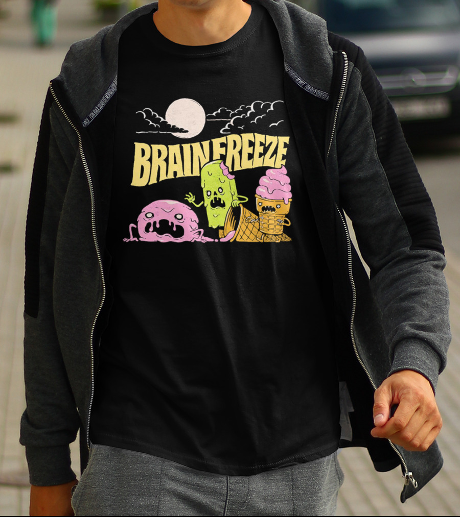 Brain Freeze Zombie Ice Cream Halloween Treats Under Full Moon T-Shirt