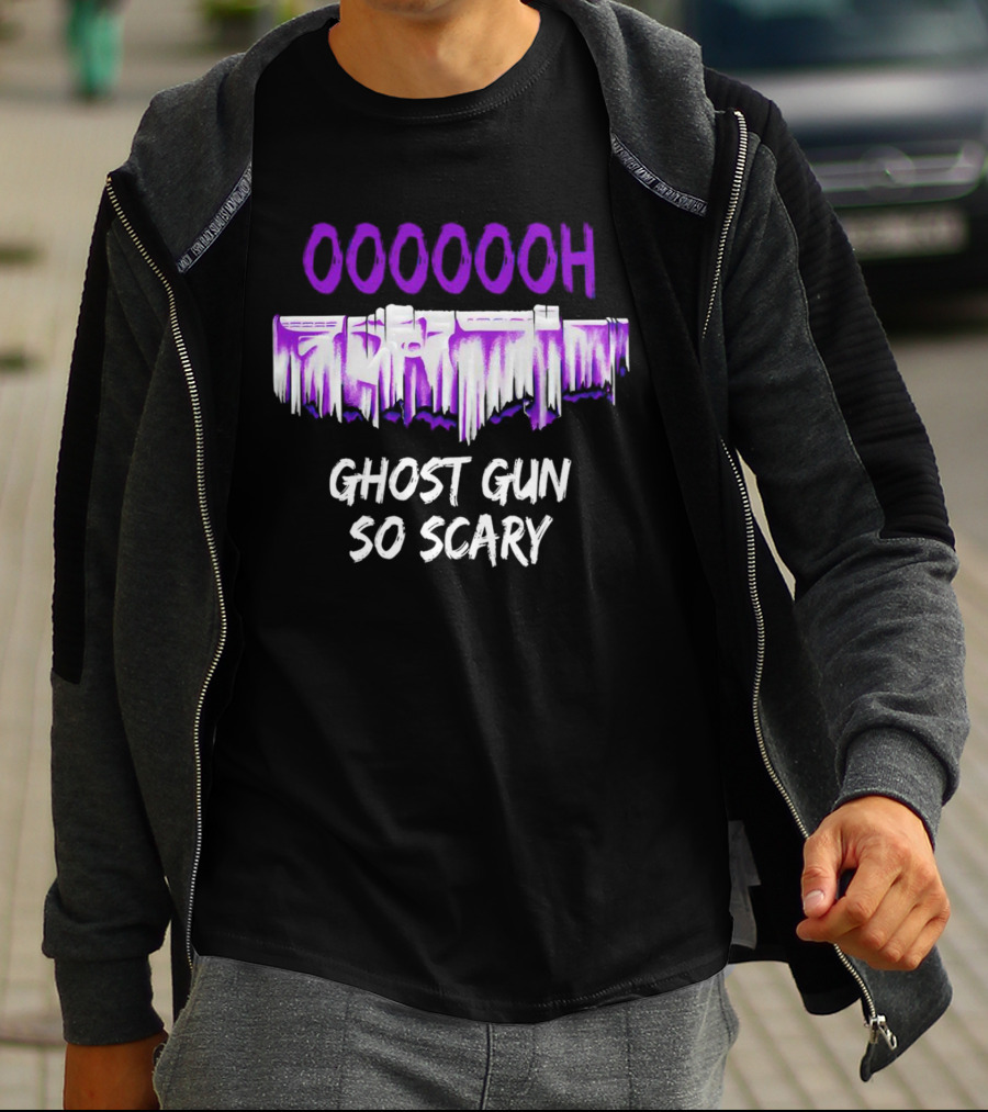 Ooooooh Ghost Gun So Scary Spooky Dripping Letters Halloween T-Shirt