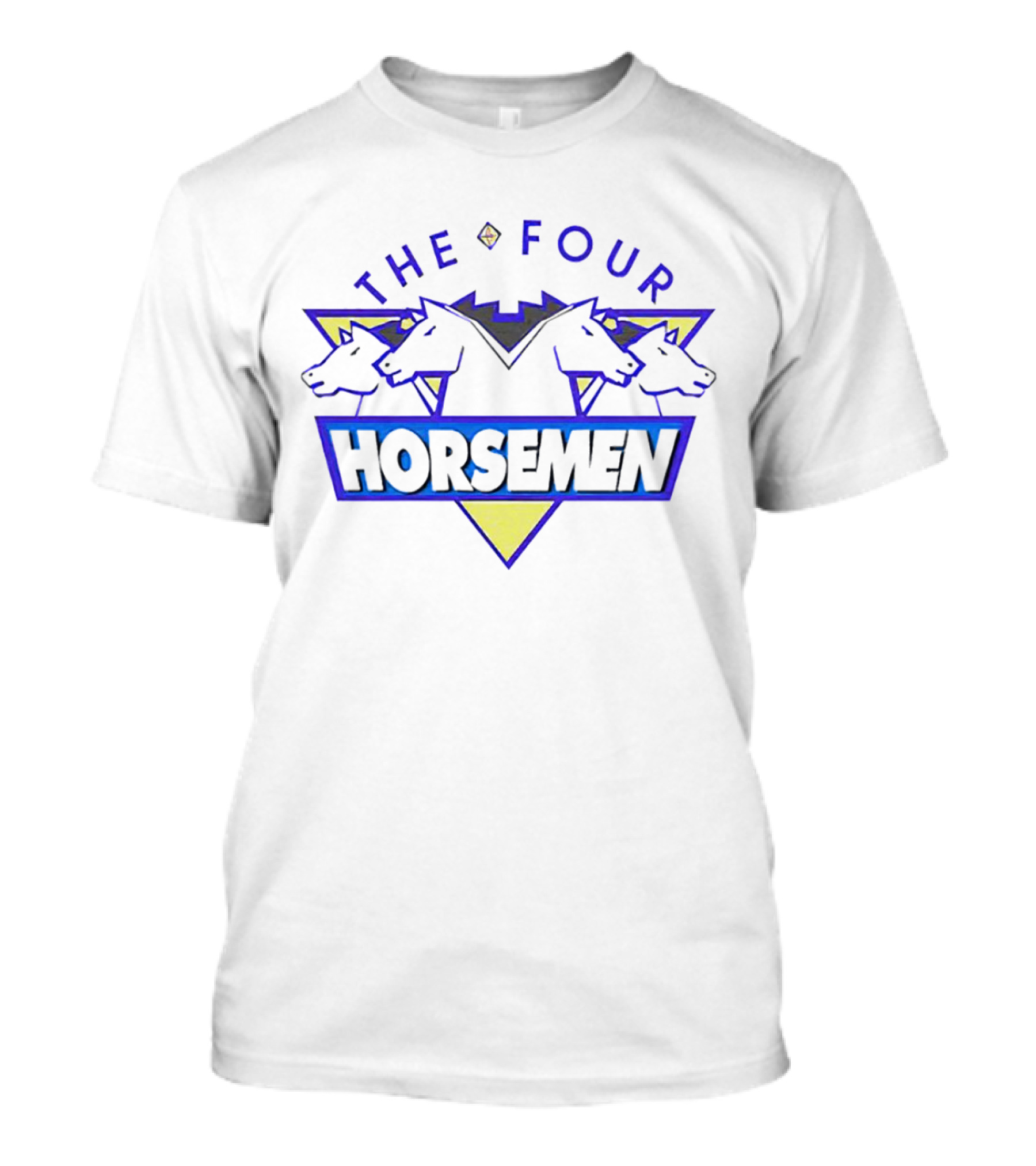 The Four Horsemen Horse Heads On Yellow And Blue Triangles T-Shirt