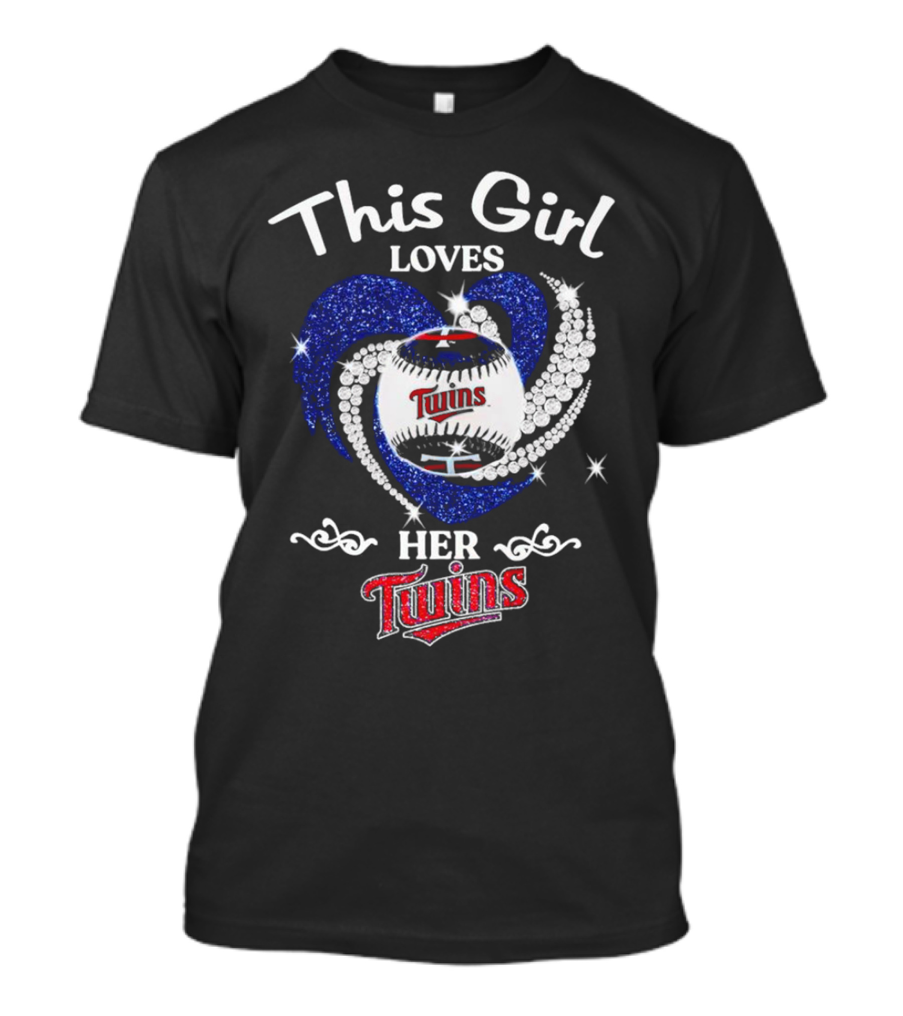 This Girl Loves Her Twins Baseball Team With Sparkling Heart Decorations T-Shirt