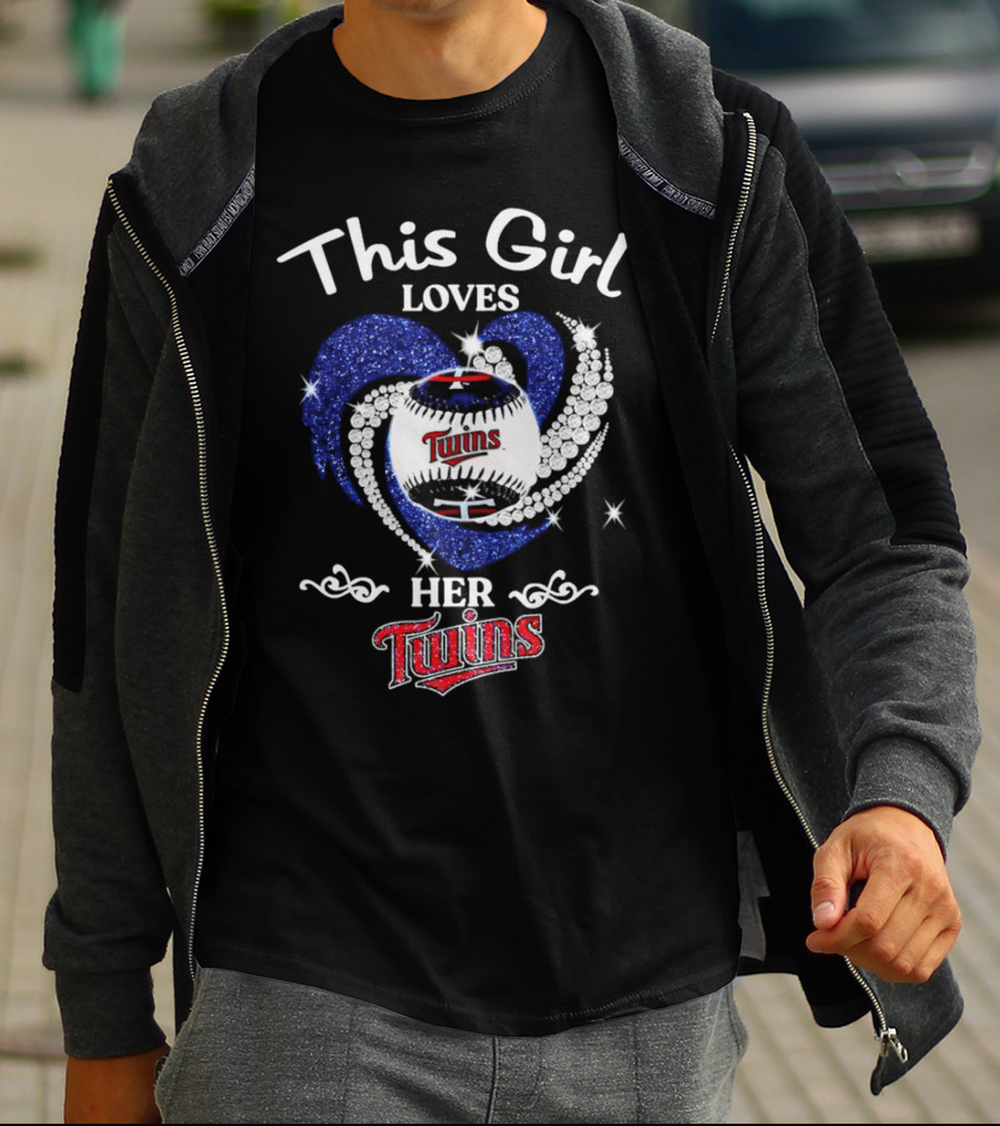 This Girl Loves Her Twins Baseball Team With Sparkling Heart Decorations T-Shirt