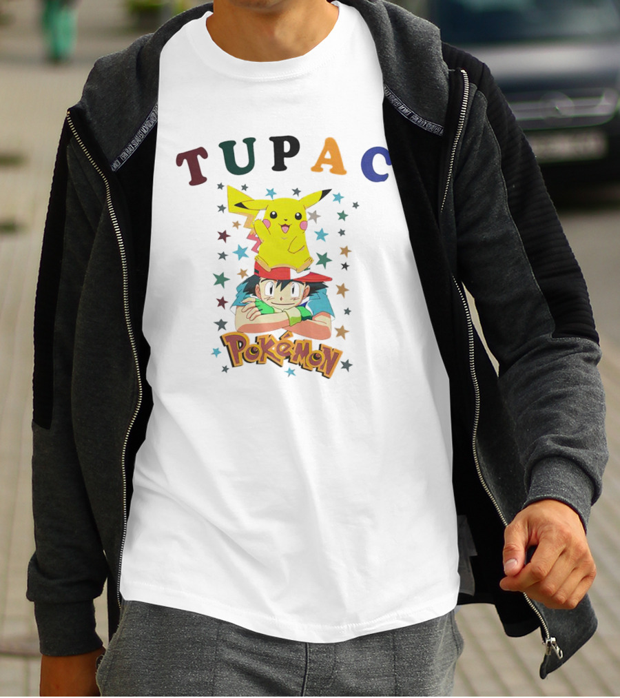 Tupac Pikachu Pokemon Mashup With Stars T-Shirt