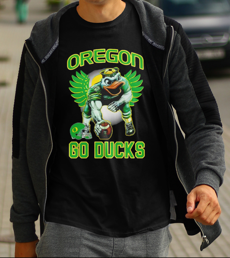 Oregon Ducks Football Go Ducks Mascot With Green Wings And Helmet T-Shirt