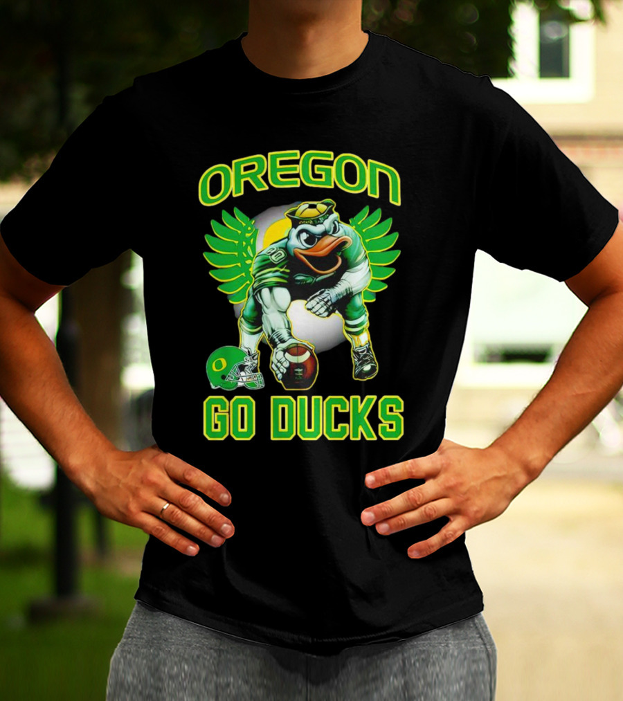 Oregon Ducks Football Go Ducks Mascot With Green Wings And Helmet T-Shirt