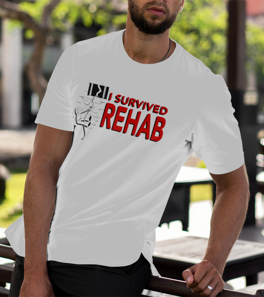 I Survived Rehab Red Text With Climbing Wall Background T-Shirt