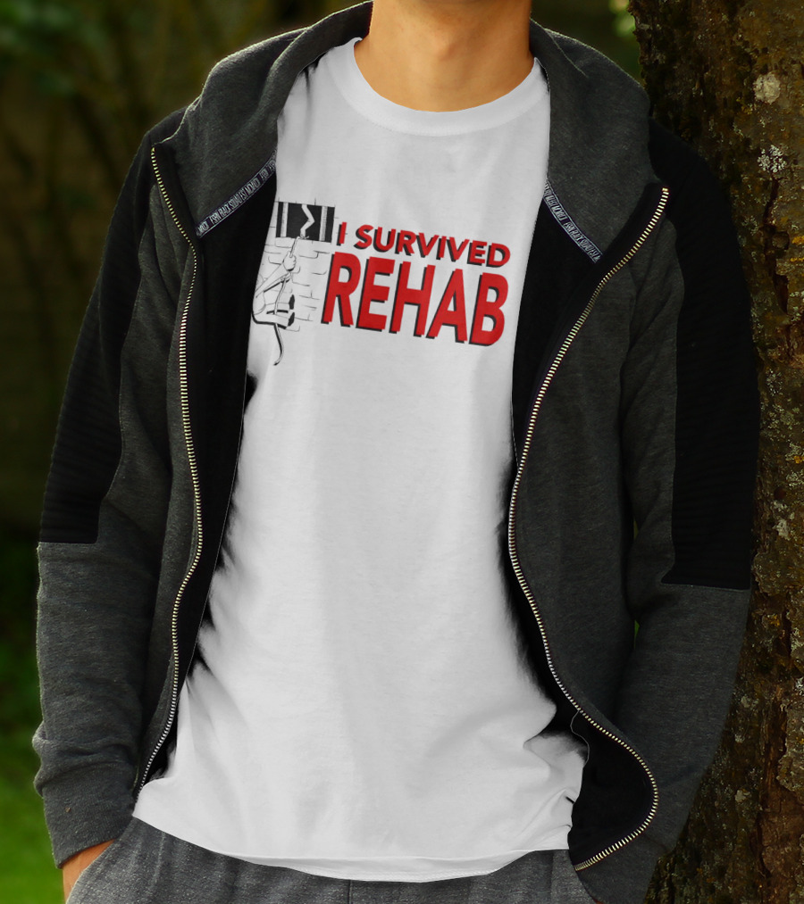I Survived Rehab Red Text With Climbing Wall Background T-Shirt