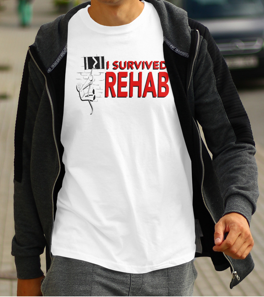 I Survived Rehab Red Text With Climbing Wall Background T-Shirt