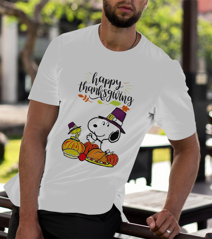 Thanksgiving Snoopy And Woodstock With Pilgrim Hats Feast T-Shirt