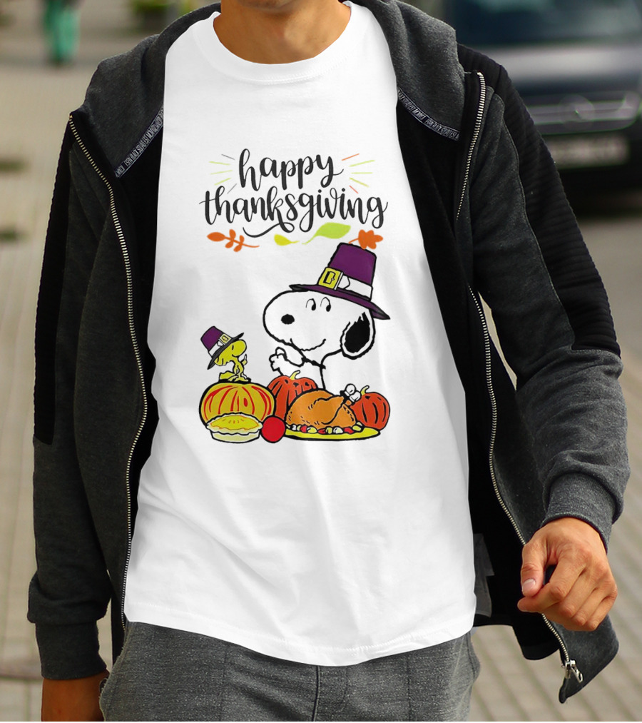 Thanksgiving Snoopy And Woodstock With Pilgrim Hats Feast T-Shirt