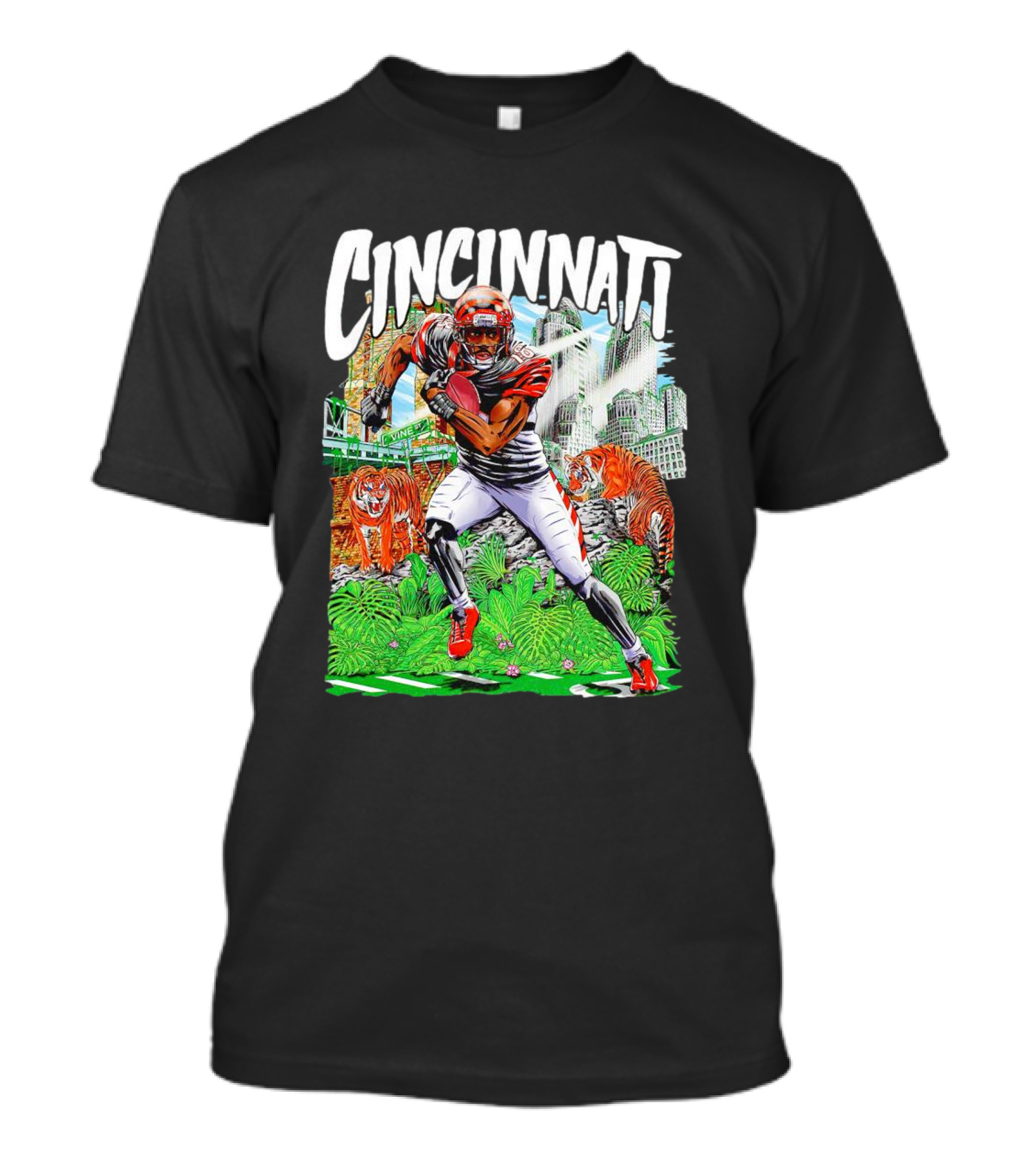 Cincinnati Bengals A.J. Green Cartoon Vintage Tigers Background T-Shirt