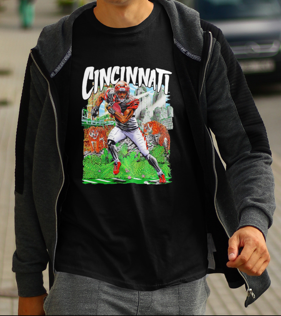 Cincinnati Bengals A.J. Green Cartoon Vintage Tigers Background T-Shirt