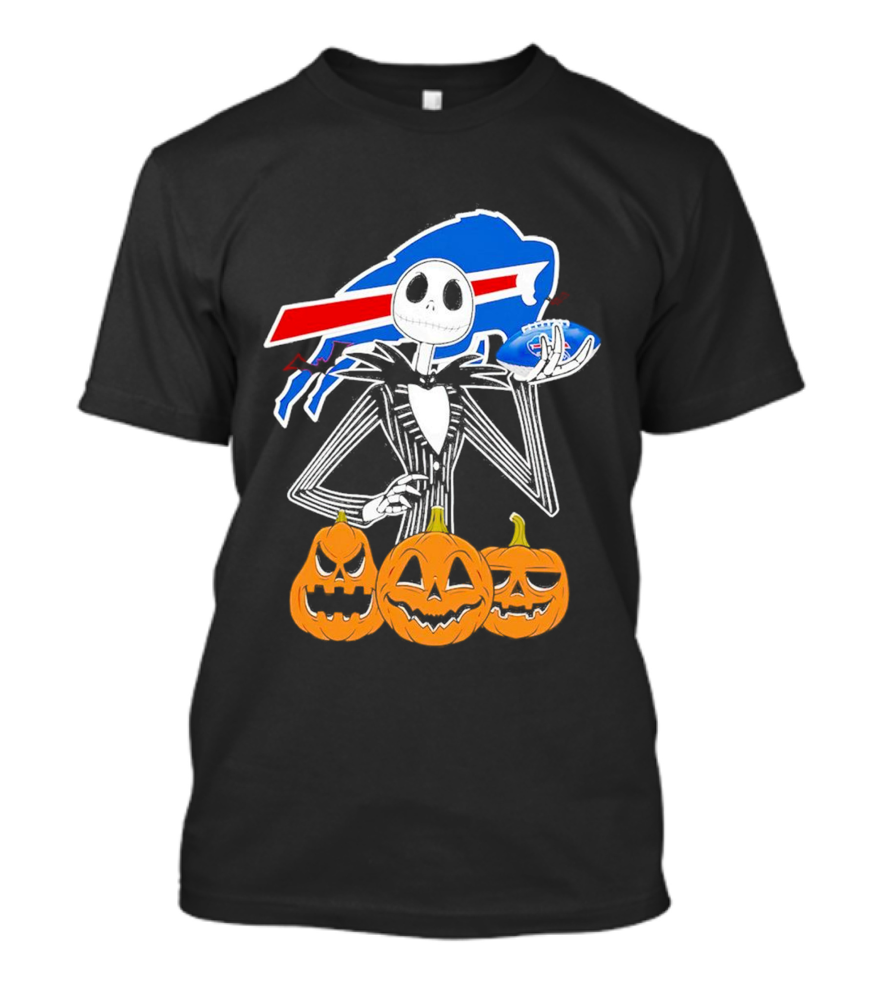 Buffalo Bills Jack Skellington Holding Football Halloween Pumpkins T-Shirt