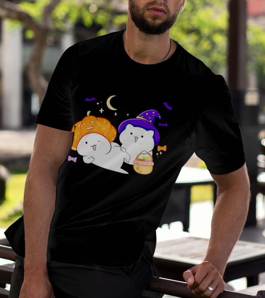 Bongo Cat Meme Halloween Pumpkin Witch Hat Moon Stars Bats T-Shirt
