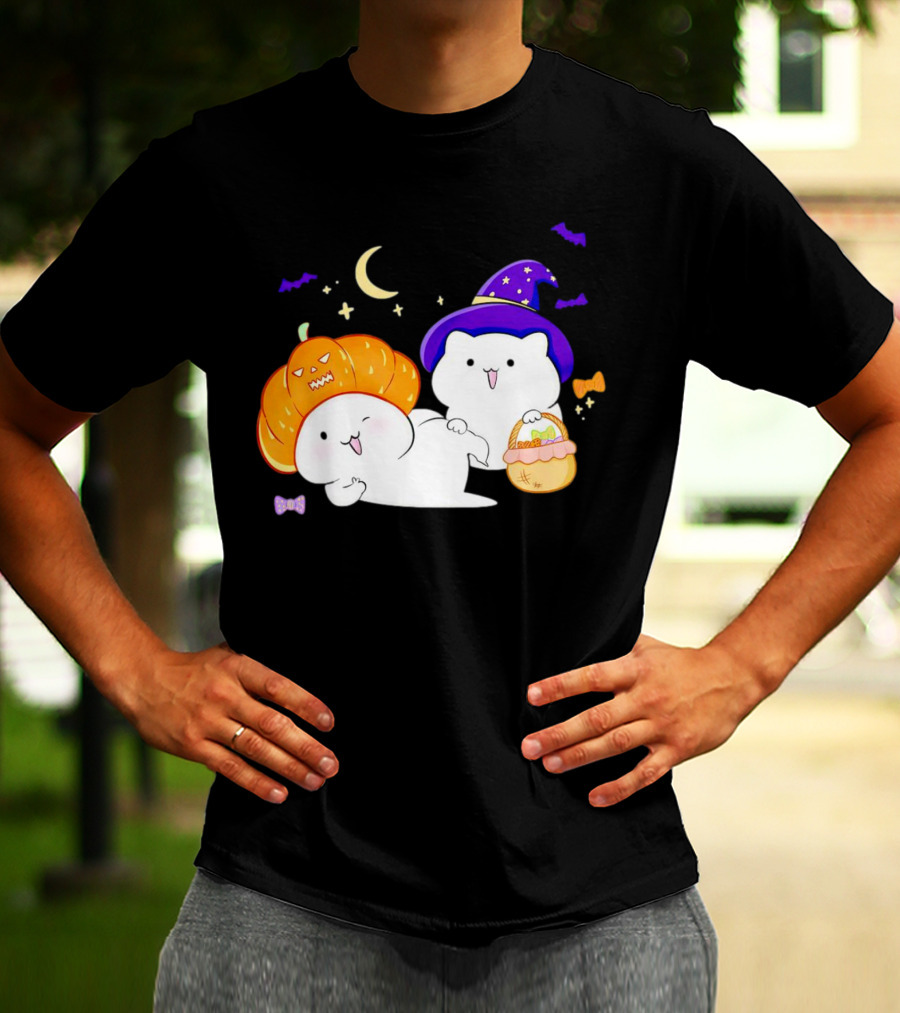 Bongo Cat Meme Halloween Pumpkin Witch Hat Moon Stars Bats T-Shirt