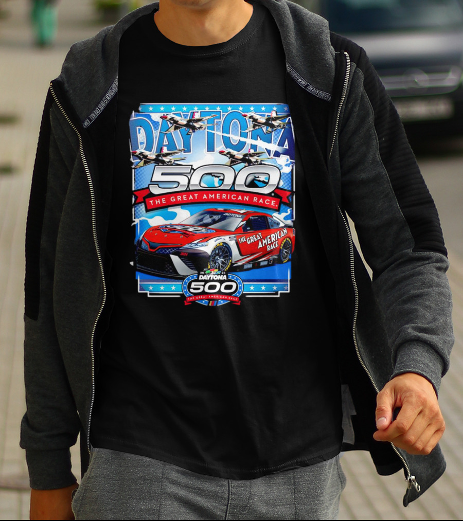 Daytona 500 The Great American Race NASCAR Car With Planes And Stars T-Shirt