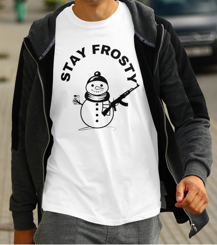 Stay Frosty Snowman Holding Gun T-Shirt
