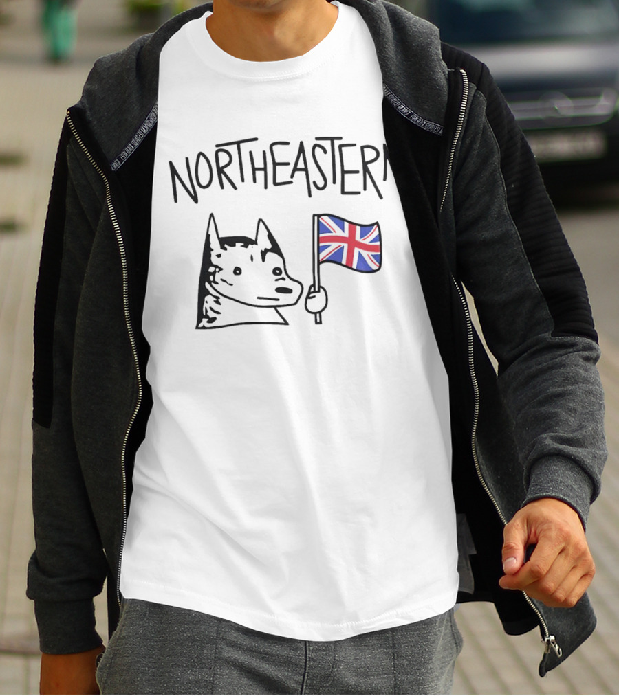 Northeastern Dog Holding Union Jack Flag T-Shirt