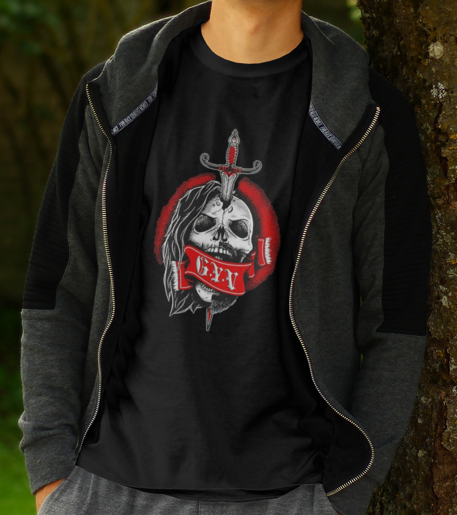 The Return Of Grizzled Young Veterans G.Y.V Skull Sword Red Banner T-Shirt