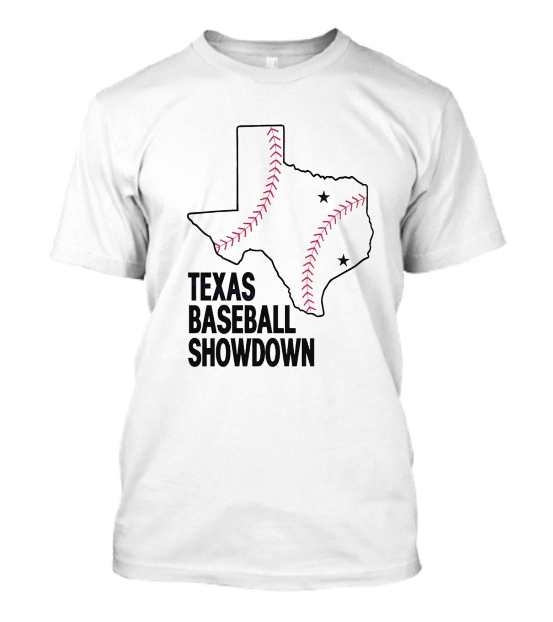 Texas Baseball Showdown Texas Map Stitching Stars T-Shirt