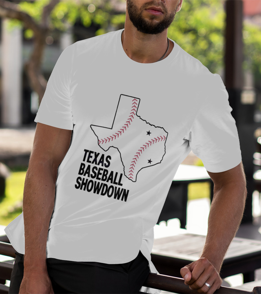 Texas Baseball Showdown Texas Map Stitching Stars T-Shirt