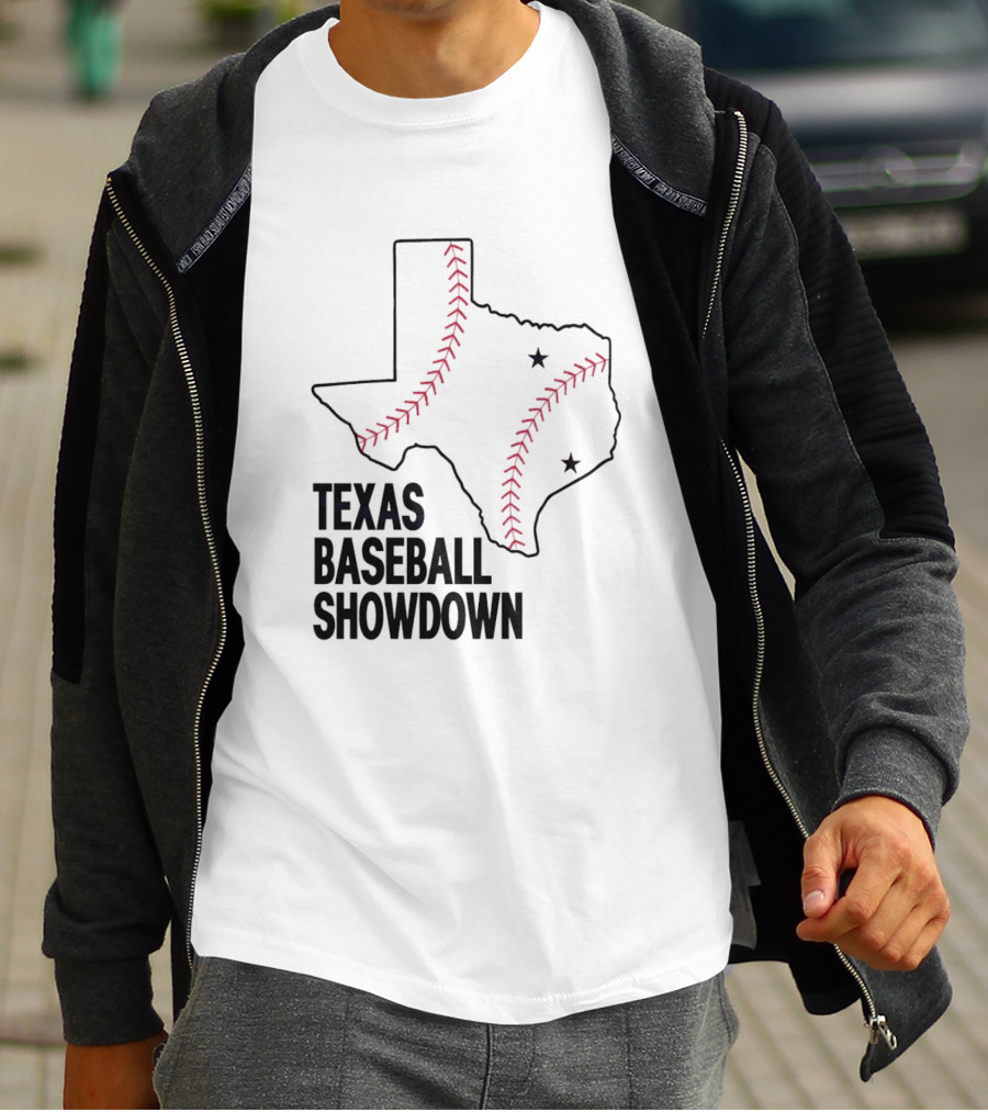 Texas Baseball Showdown Texas Map Stitching Stars T-Shirt