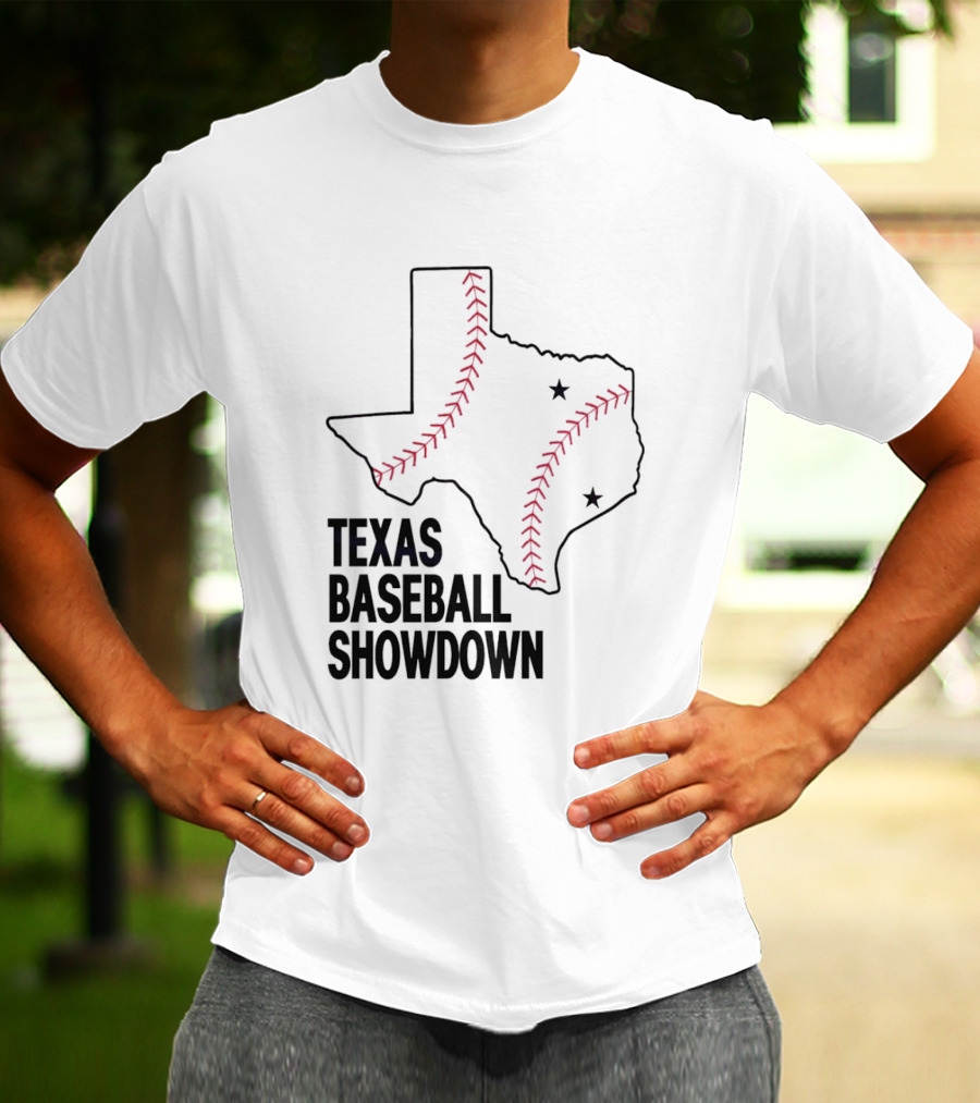 Texas Baseball Showdown Texas Map Stitching Stars T-Shirt