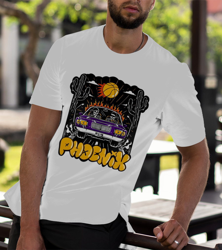 Phoenix Suns Skeletons Driving Under Basketball Sun T-Shirt
