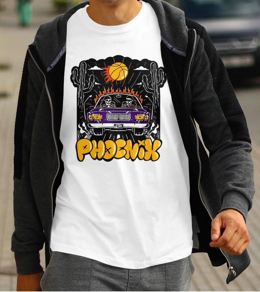 Phoenix Suns Skeletons Driving Under Basketball Sun T-Shirt