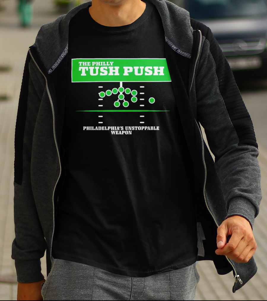 The Philly Tush Push Philadelphia's Unstoppable Weapon Football Strategy Diagram T-Shirt