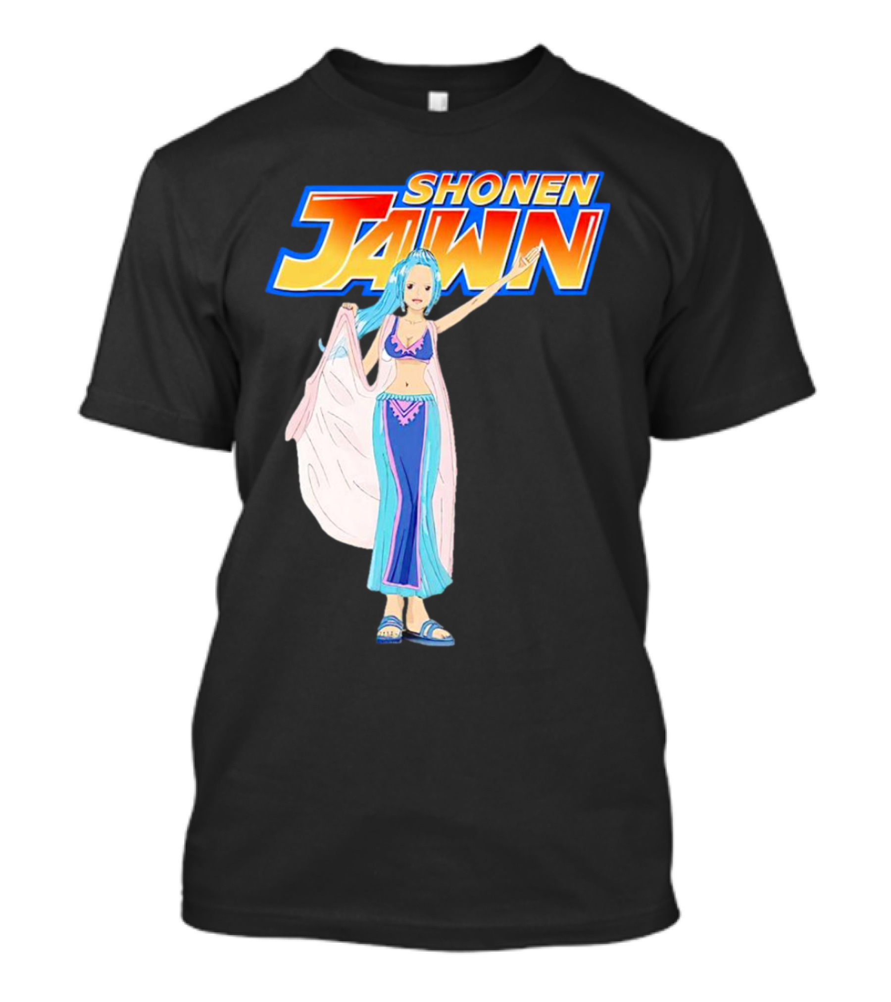 SHONEN JAWN Anime Style Blue-Haired Character With Draped Robe T-Shirt