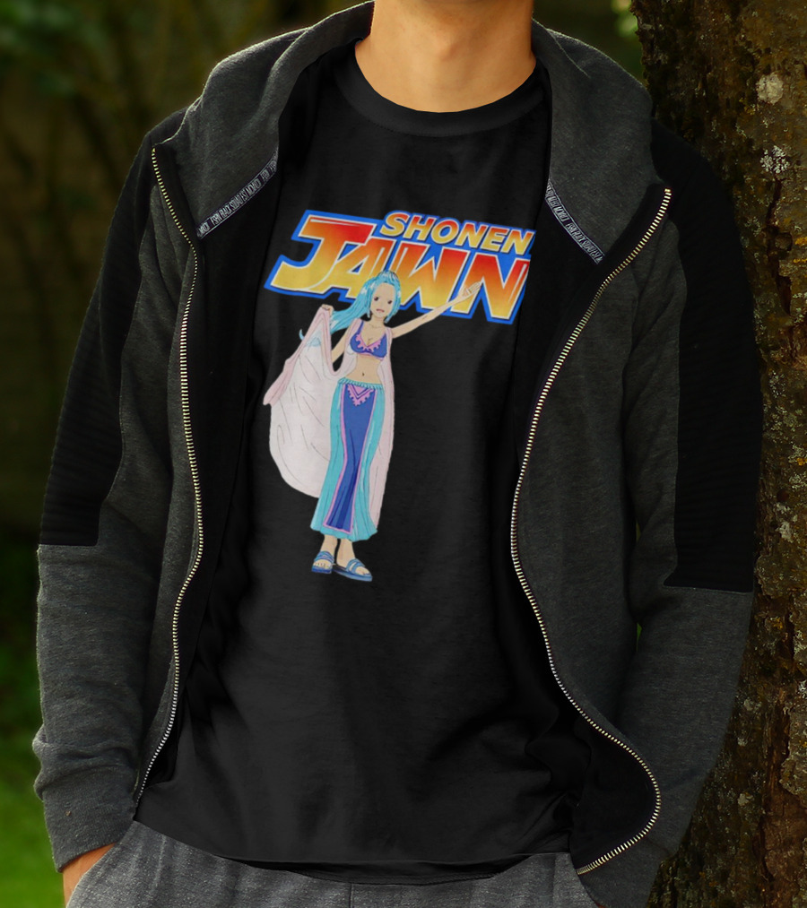 SHONEN JAWN Anime Style Blue-Haired Character With Draped Robe T-Shirt