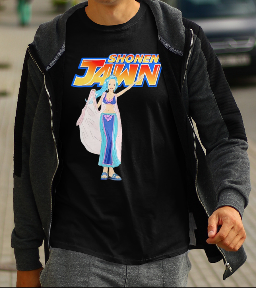 SHONEN JAWN Anime Style Blue-Haired Character With Draped Robe T-Shirt