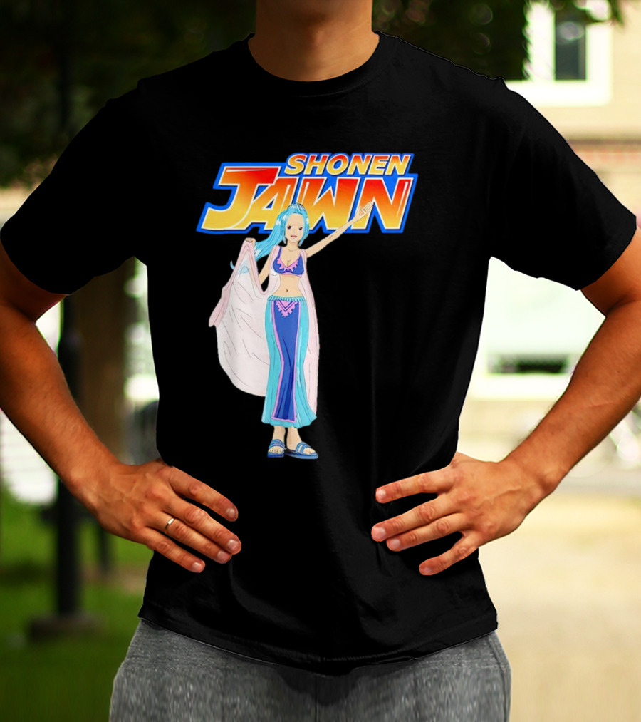 SHONEN JAWN Anime Style Blue-Haired Character With Draped Robe T-Shirt
