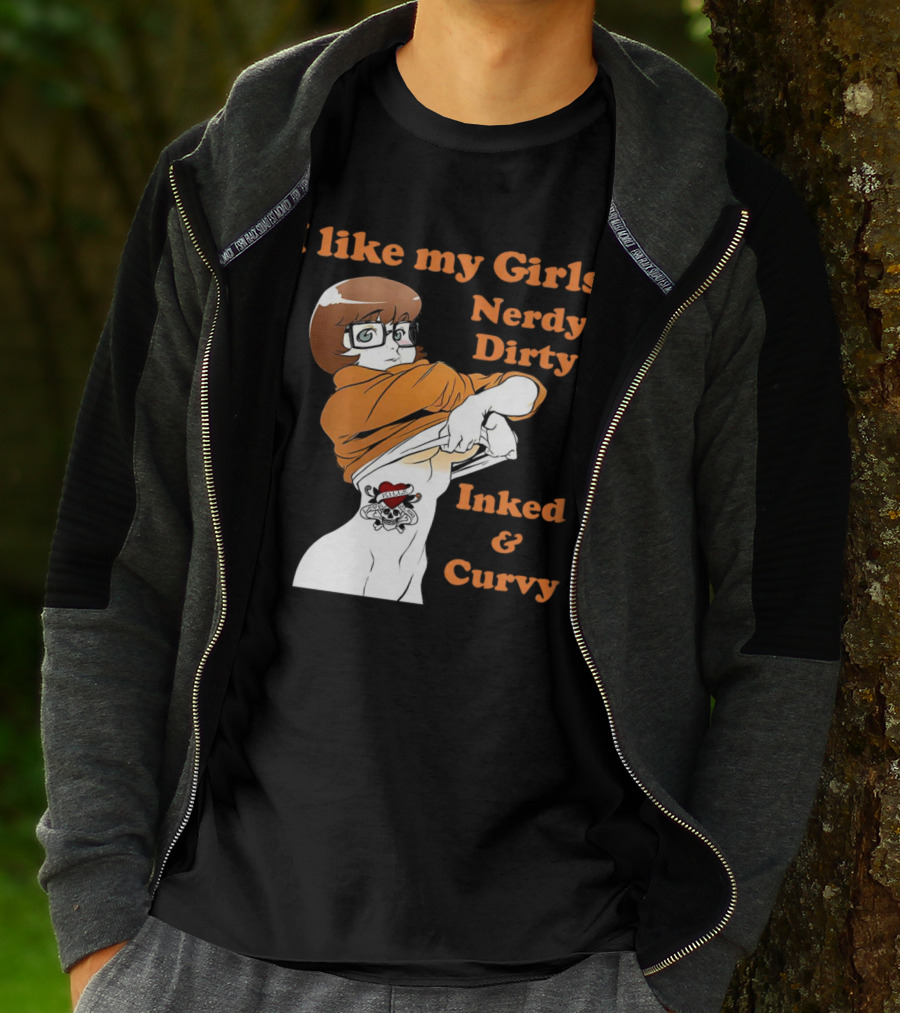 I Like My Girls Nerdy Dirty Inked And Curvy Velma Dinkley Tattoo T-Shirt
