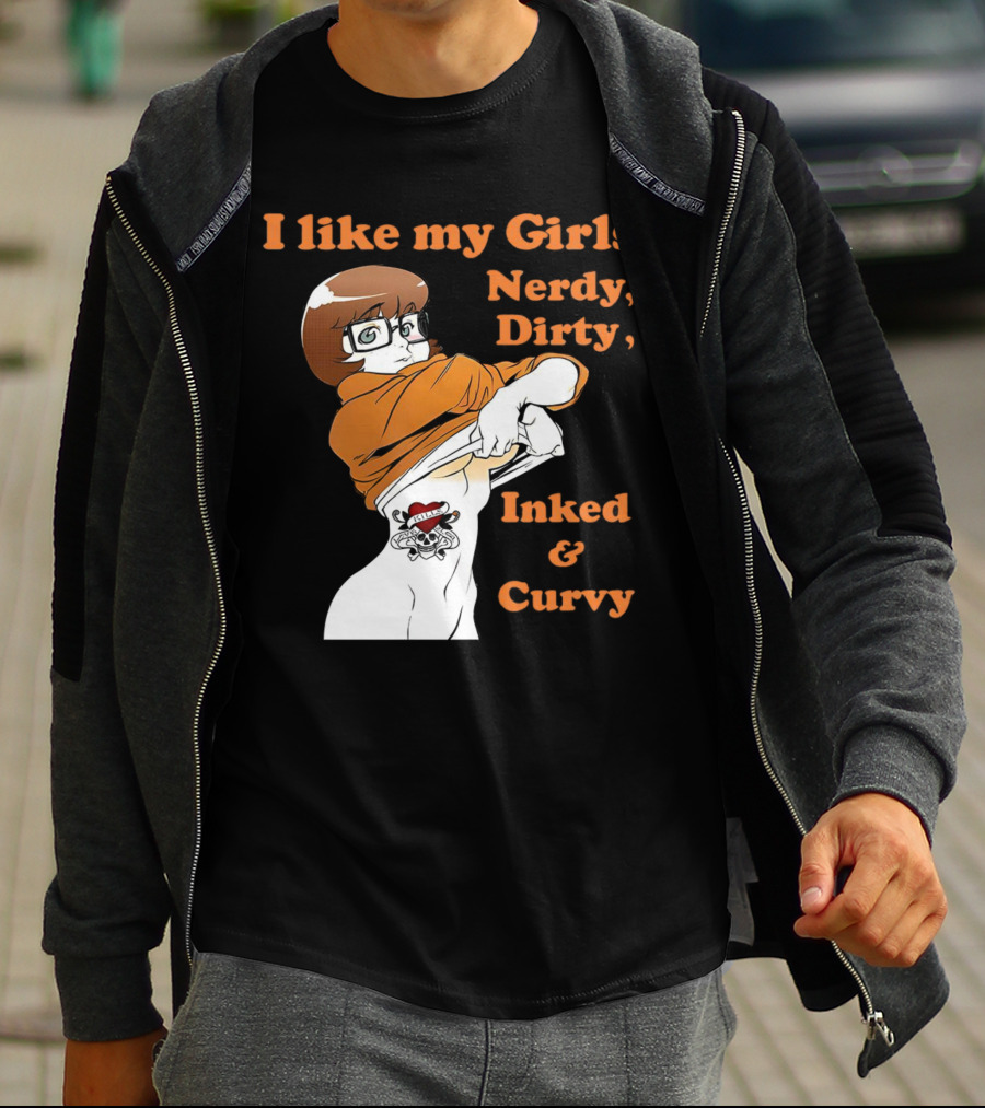 I Like My Girls Nerdy Dirty Inked And Curvy Velma Dinkley Tattoo T-Shirt