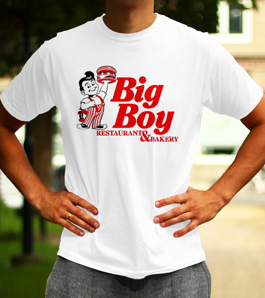 Big Boy Restaurant And Bakery Logo - Iconic Red Text With Burger Mascot T-Shirt