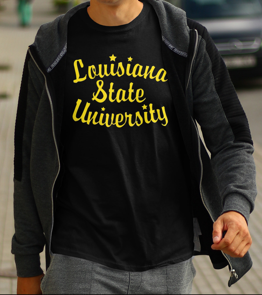 Louisiana State University Script Yellow Star Accents T-Shirt