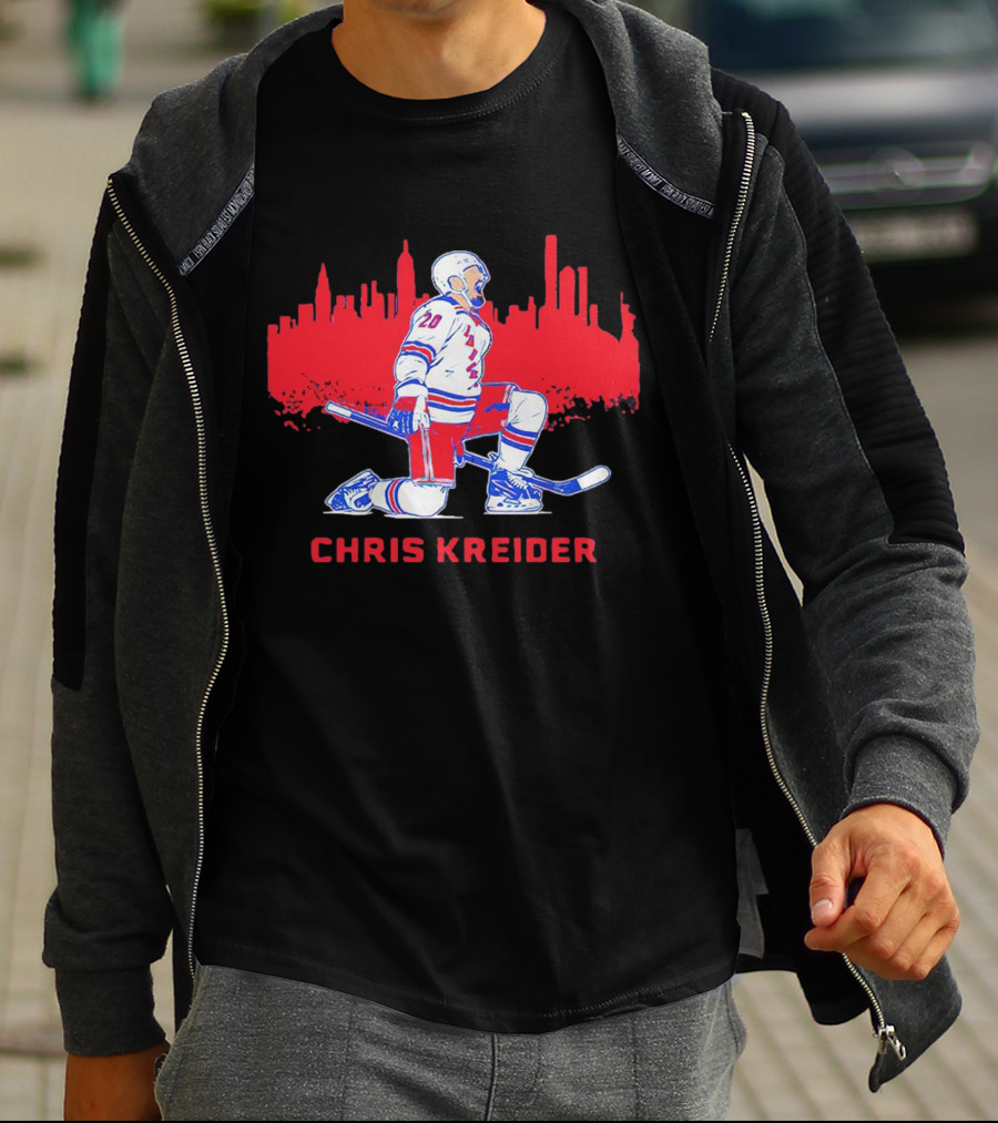 Chris Kreider New York Rangers Skyline Kneeling Hockey Player T-Shirt