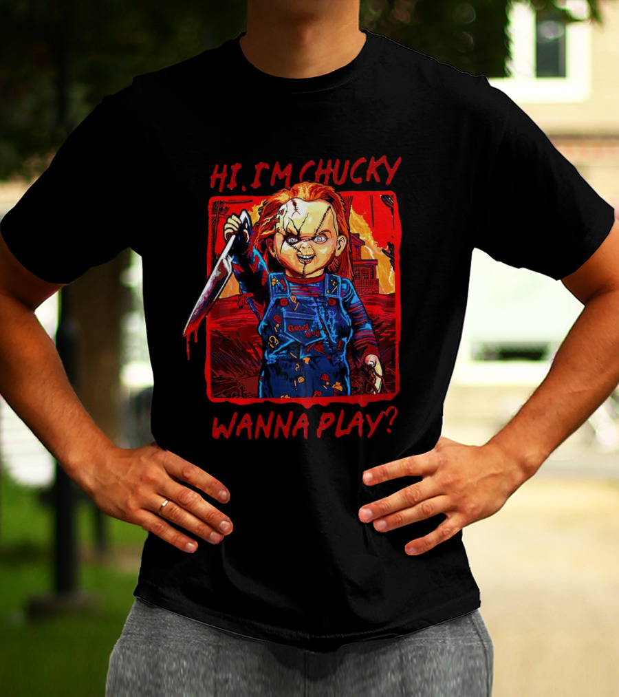 Hi I'm Chucky Wanna Play Creepy Doll With Knife And Overalls T-Shirt